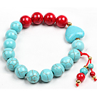 Simple Style Single Strand Blue Turquoise Red Blood Stone Beads Stretch/ Elastic Bracelet