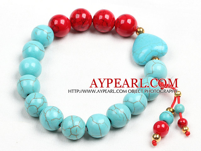 Simple Style Einzelstrang Blau Türkis Red Blood Stone Beads Stretch / elastische Armband