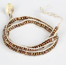 3-4mm Brown Pearl Beads Three Times Wrap Bangle Bracelet with Shell Clasp