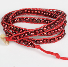 3-4mm Vin rouge Perles Perle Three Times Wrap Bracelet avec fermoir Shell