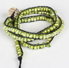 3-4mm Green Pearl Beads Three Times Wrap Bangle Bracelet with Shell Clasp