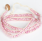 Discount 3-4mm Pink Pearl Beads Three Times Wrap Bangle Bracelet with Shell Clasp