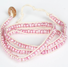 3-4mm Pink Pearl Perler Three Times Wrap Bangle Bracelet med Shell Clasp