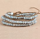 3-4mm vert clair Perles Perle Three Times Wrap Bracelet avec fermoir Shell