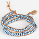 Perles Blue Pearl 3-4mm Three Times Wrap Bracelet avec fermoir Shell