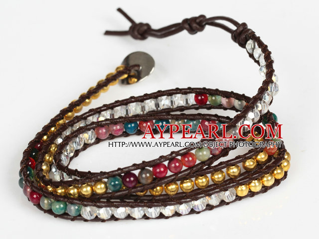 Assorted Multi Color Agate og Crystal Wrap Bangle Bracelet