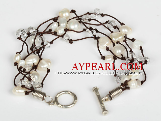 Assorted Natural White Ferskvann Pearl Crystal armbånd med skifte lås