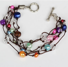 Assorted Multi Color Freshwater Pearl and Clear Crystal Bracelet with Toggle Clasp
