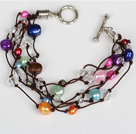 Assorted Multi Color Freshwater Pearl og Clear Crystal armbånd med skifte lås