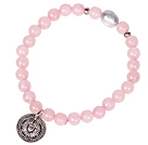Cute Bracelet Rose Quartz and Pearl Stretch Bracelet with Tibetian Silver Coin Accessory