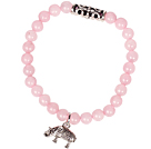 Cute Bracelet Rose Quartz Stretch Bracelet with Tibetian Silver Elephant Accessory