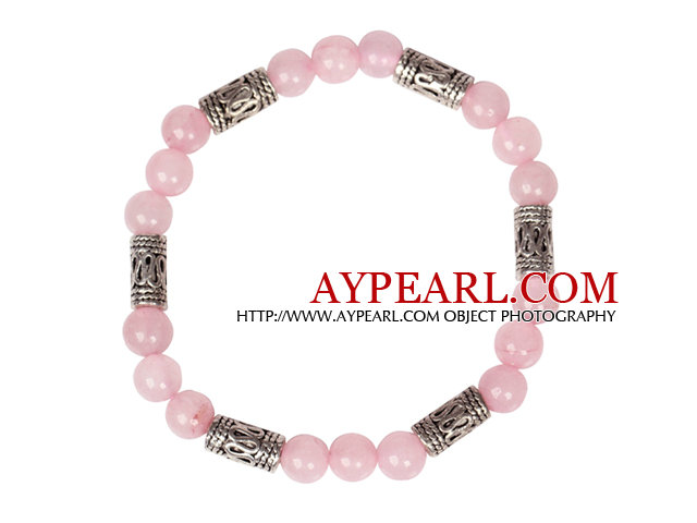 Cute Bracelet Rose Quartz Stretch Bracelet with Tibetian Silver Accessories