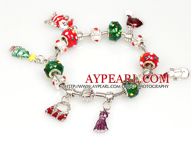 Fashion Style Charm Christmas Bracelet with Santa Claus and Christmas Tree and Dress Pendant