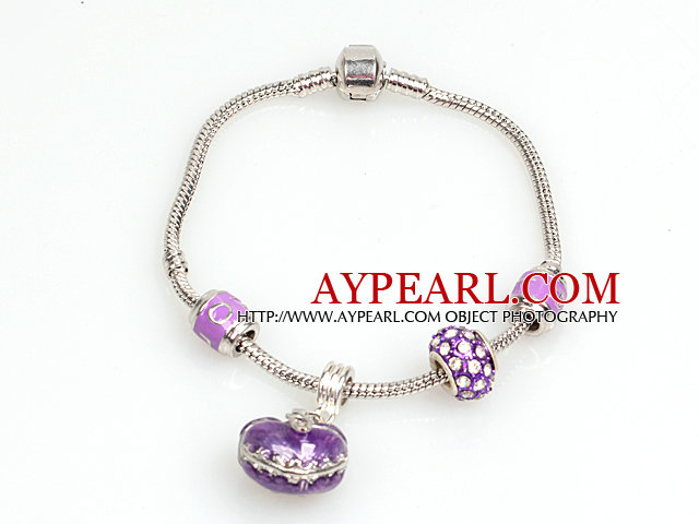 Fashion Style Color Purple Charm Bracelet avec pendentif Box souhaits