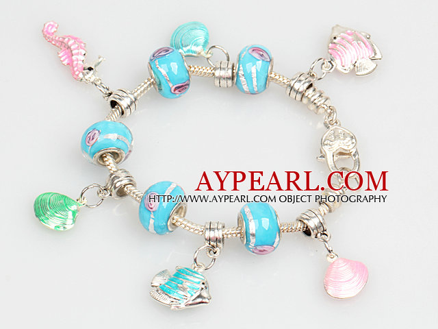 Fashion Style Ocean Series Charm Bracelet with Shell and Fish Pendant