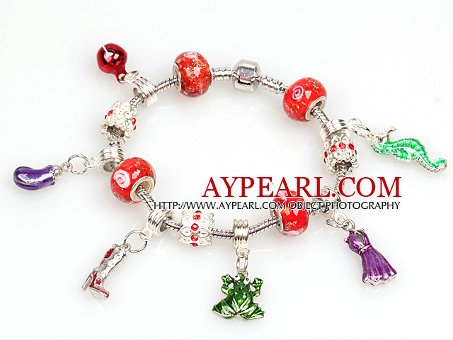 Fashion Style perles rouges Charm Bracelet avec Grenouille et Pendentif Robe