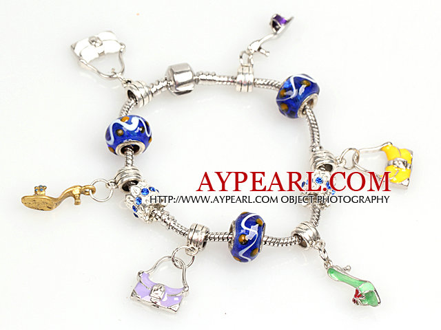 Fashion Style Charm Bracelet avec sac à main et Pendentifs de chaussures à talons hauts