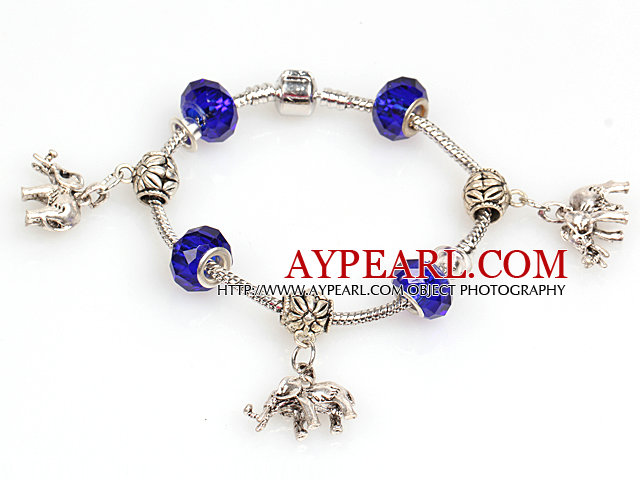 Fashion Style Dark Blue Colored Glaze Charm Bracelet with Elephant Pendant