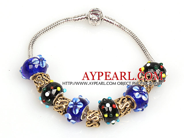 Fashion Style Dark Blue och Black färgad glasyr Charm Bracelet