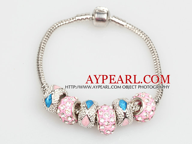 Mote Stil Pink Farget Glaze Charm Bracelet