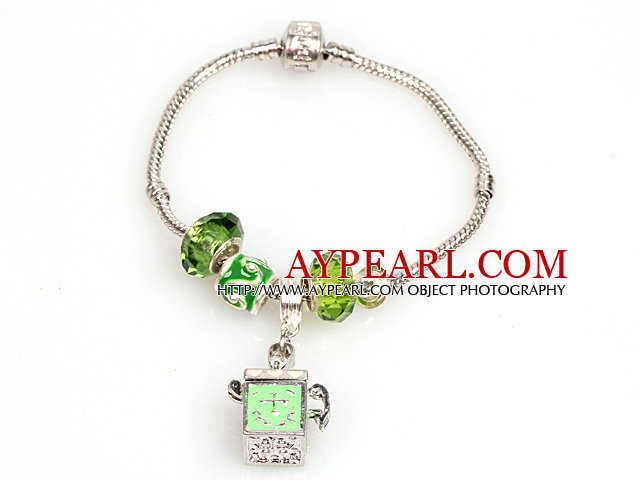 Fashion Style Light Green färgad glasyr Charm Bracelet