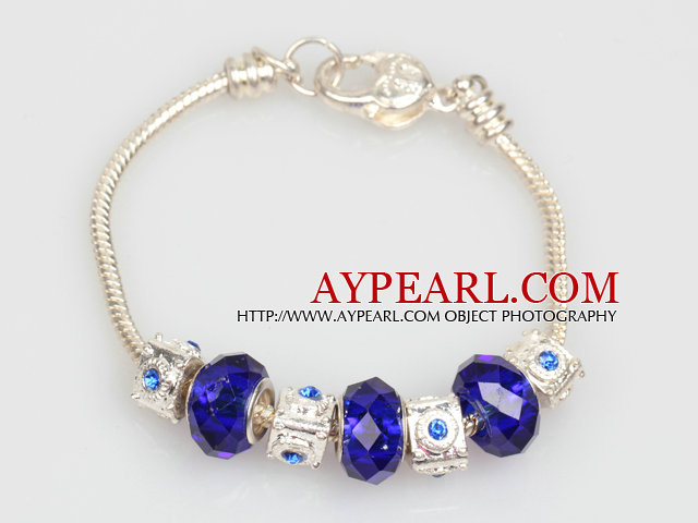 Fashion Style Dark Blue Colored Glaze Charm Armband med Karbinlås