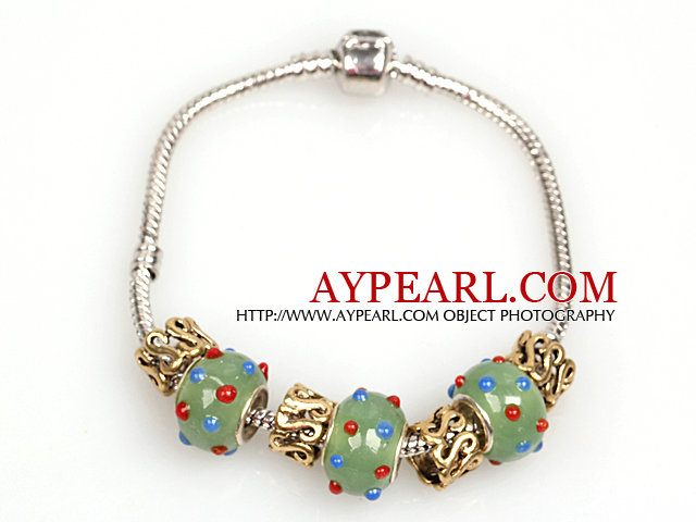 Fashion Style Green Colored Glaze Charm Bracelet