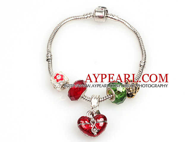 Fashion Style Red and Green Colored Glaze Charm Bracelet with Wish Box Pendant