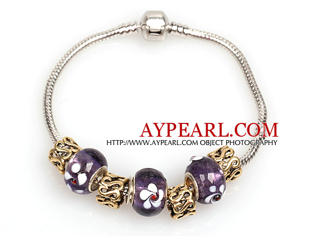 Mote Stil Mørk Lilla Farget Glaze Charm Bracelet