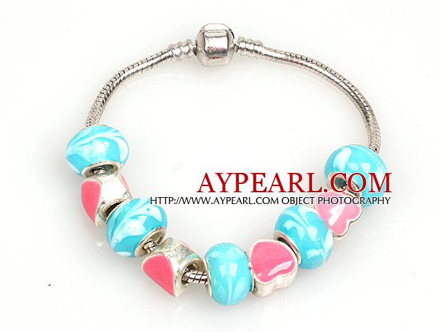 Fashion Style Pink and Lake Blue Colored Glaze Charm Bracelet