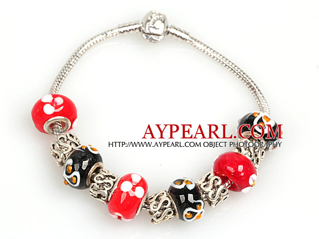 Fashion Style Red and Black Colored Glaze Charm Bracelet