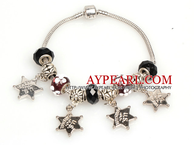 Fashion Style Black Colored Glaze Charm Bracelet with Star Pendant