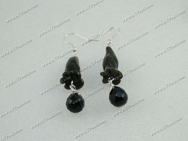 Black stone crystal earrings