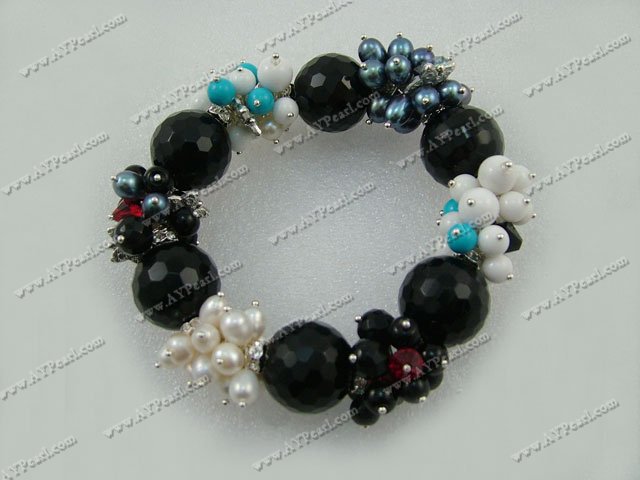 elastic pearl turquoise agate bracelet