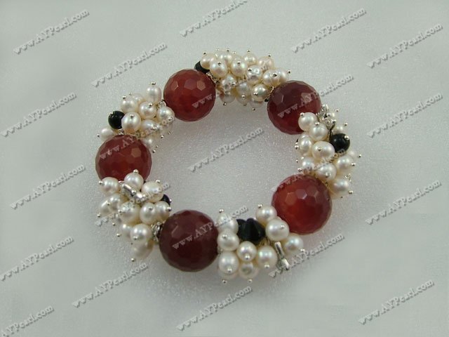 elastic pearl red agate bracelet