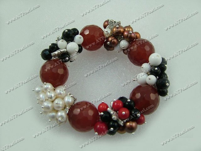 elastic pearl red agate bracelet