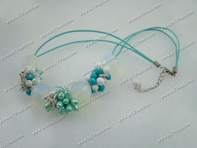pearl turquoise opal crystal necklace