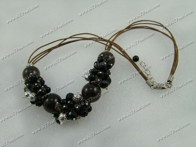 smoky quartz black agate necklace