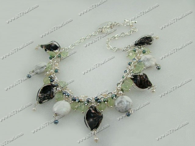 pearl Green rutilated quartz colored glaze bracelet