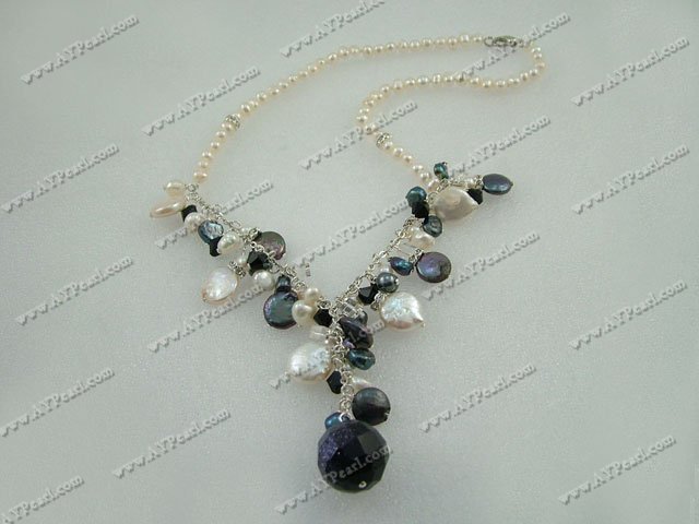 pearl crystal blå sandstein halskjede