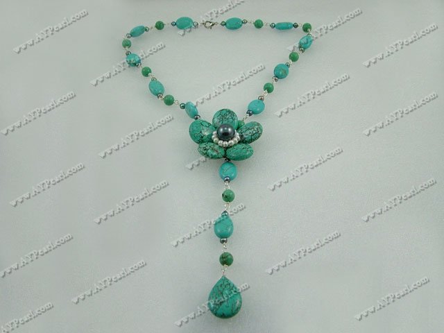 Turquoise Jewelry Wholesale-Pearl turquiuse necklace