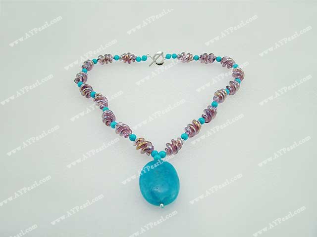 blue gem turquoise colored glaze necklace