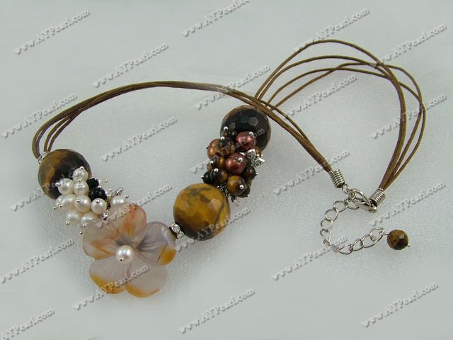 tiger eye agate pearl necklace