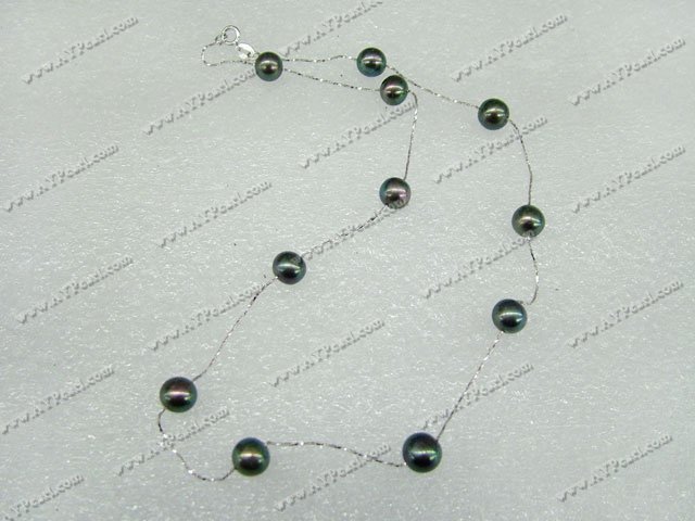 Argent 925 collier de perles noires