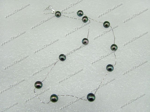 Pearl Jewelry-925 silver black pearl necklace
