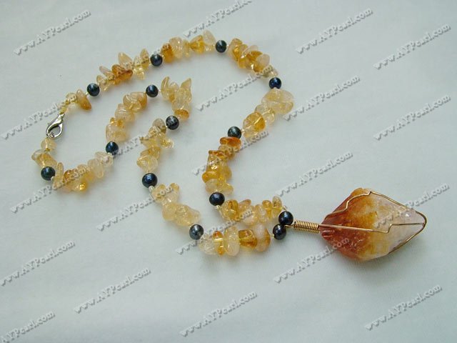 Wholesale Crystal Jewelry-pearl yelllow crystal necklace
