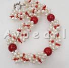 Coral blood stone pearl necklace