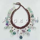Wholesale Gemstone Jewelry-Rainbow fluorite garnet necklace