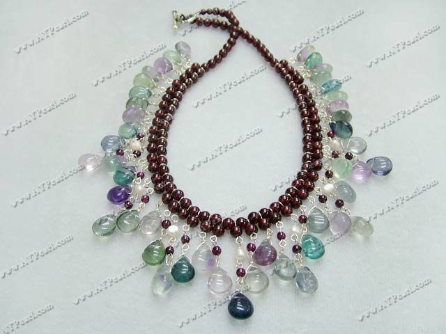 Wholesale Gemstone Jewelry-Rainbow fluorite garnet necklace