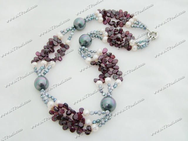 pearl garnet sea shell necklace